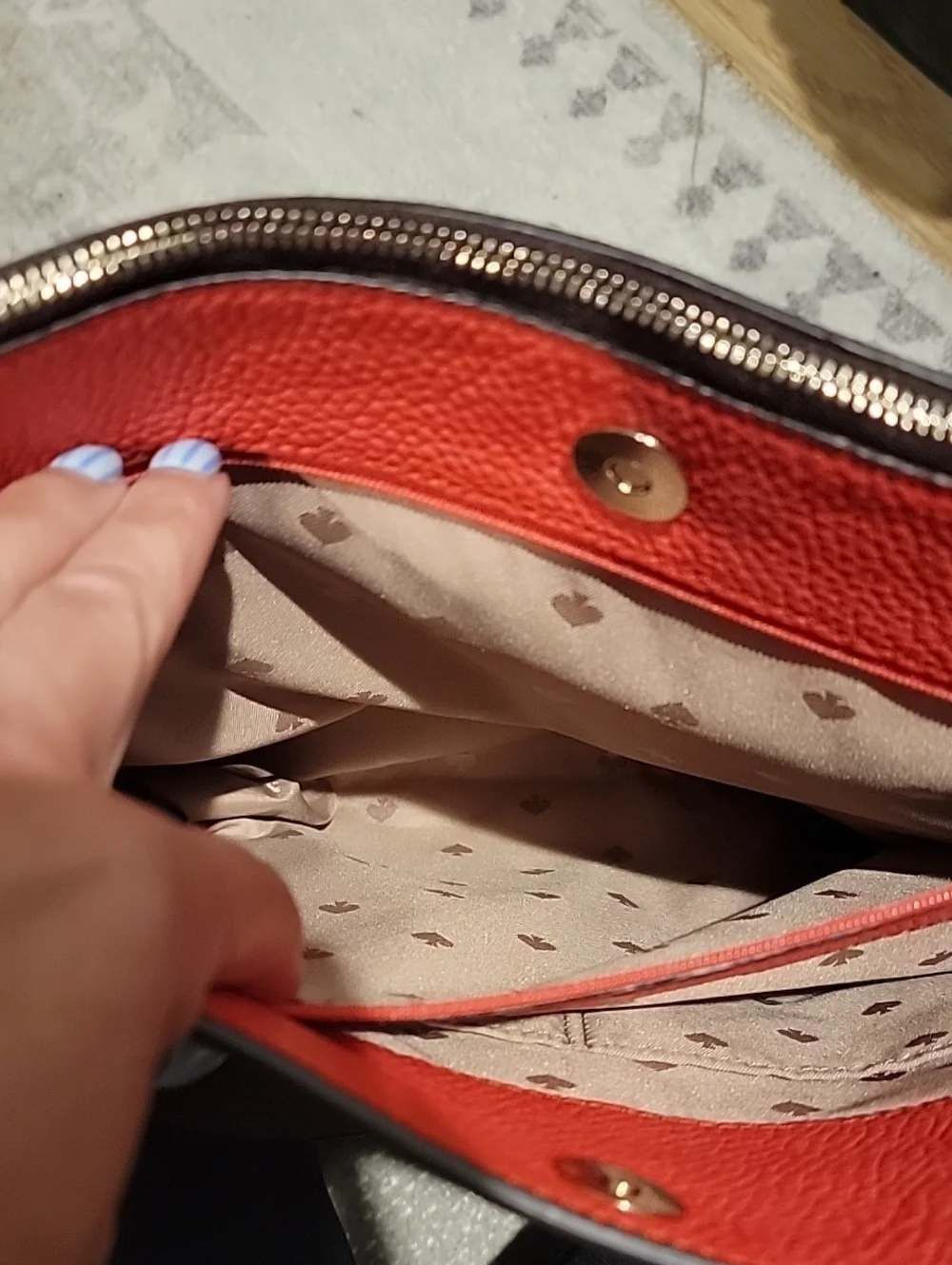 kate spade Brown Pebbled Leather Hobo Shoulder Bag with Coral Trim